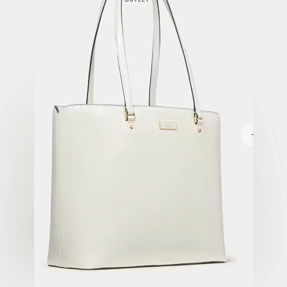 Kate Spade Bridget Crinkle Patent Large Ivory White Tote Bag KM674 NWT $399